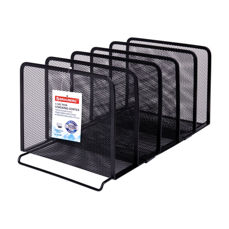 Подставка для сортировки писем и бумаг 5-ти секционная BRAUBERG "Germanium", металлическая, настольная, чер, 231968 - Лотки и подставки секционные