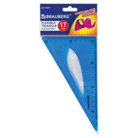 Треугольник 30х18 см гибкий BRAUBERG "FLEX", пластиковый, ассорти, европодвес, 210677 - Треугольники