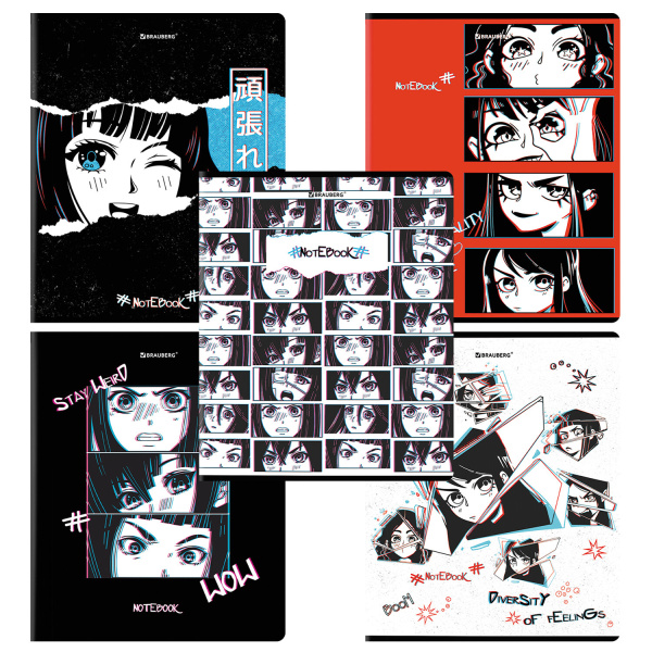 Тетрадь А5, 48 л., BRAUBERG, скоба, клетка, глянцевый лак, "Аниме", 1 шт, 404347 - Тетради 40-48 листов