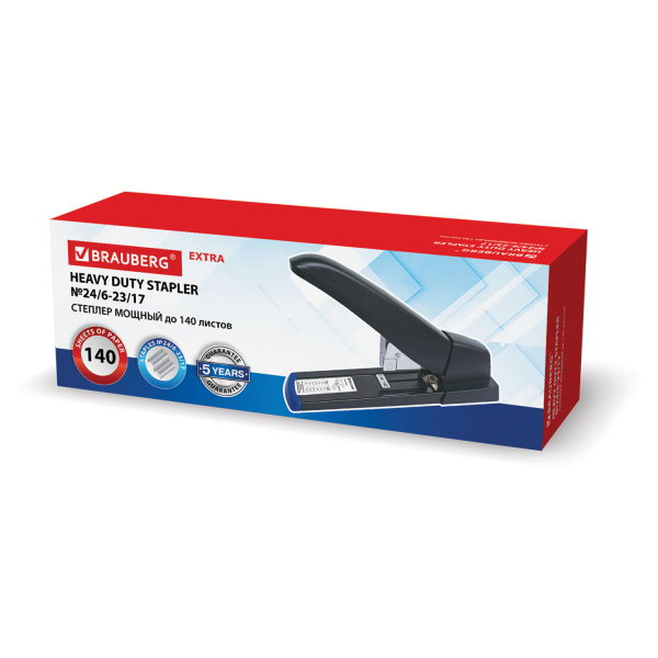 Степлер МОЩНЫЙ до 140 листов BRAUBERG "Heavy Duty Extra", скобы № 24/6-23/17, 270553 - Степлеры мощные