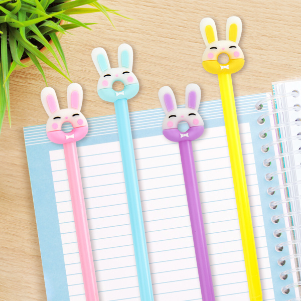 Ручка с топпером шариковая ЮНЛАНДИЯ "Зайка-пончик", корпус ассорти, СИНЯЯ, пишущий узел 0,7 мм, 143802 - Ручки фигурные