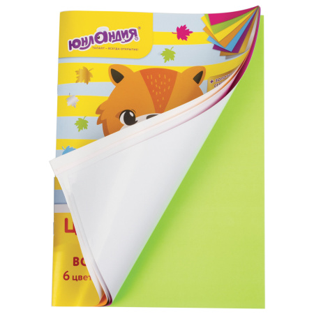 Цветная бумага, А4, ФЛУОРЕСЦЕНТНАЯ МЕЛОВАННАЯ (глянцевая), ВОЛШЕБНАЯ, 8 листов 8 цветов, на скобе, 200х280 мм, ЮНЛАНДИЯ, 129545 - Цветная бумага