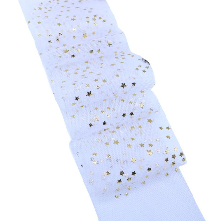 Фатиновая лента с золотыми звездами, цвет нежно-голубой ширина 8 см (45 см)