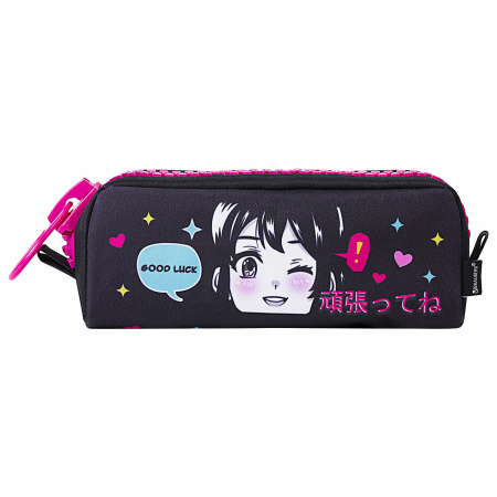 Пенал BRAUBERG с объемной "тракторной" молнией, 1 отделение, ткань, 22х8х6,5 см, "Anime girl", 271566 - Пеналы мягкие