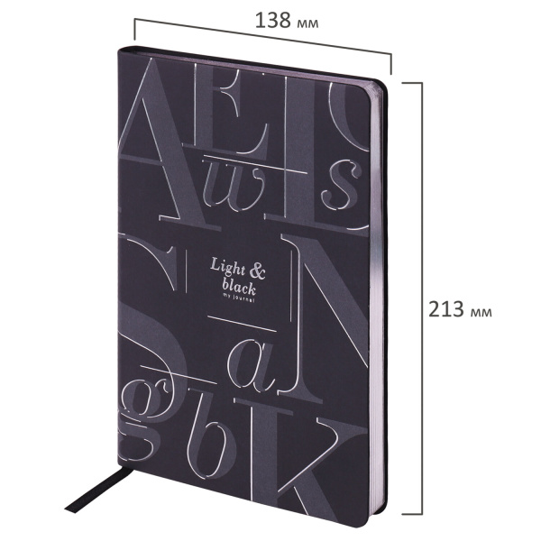 Ежедневник недатированный А5 (138х213 мм), BRAUBERG VISTA, под кожу, гибкий, фольга, 136 л., "Black", 112036 - Ежедневники с покрытием "под кожу и ткань"