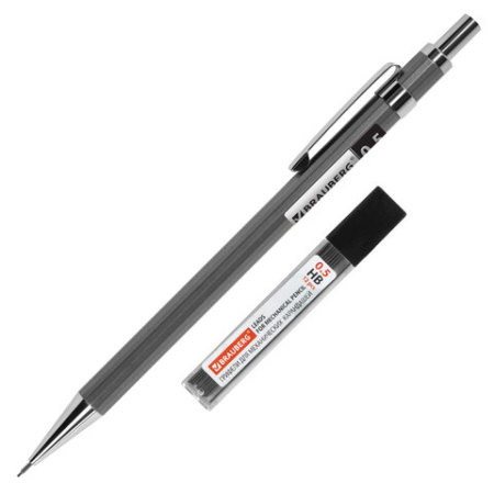 Карандаш механический 0,5 мм + грифели HB 12 штук на блистере, BRAUBERG "CHROME", 181969 - Карандаши механические