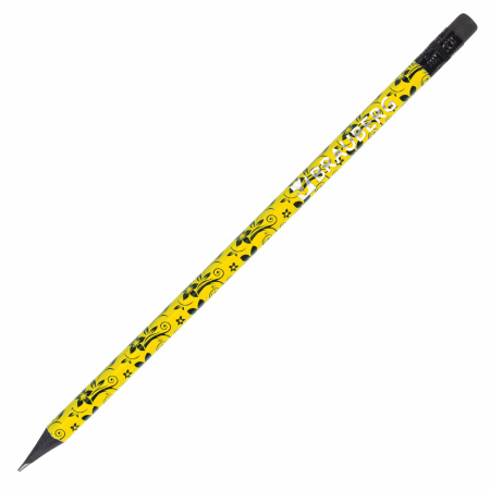 Карандаш чернографитный BRAUBERG, 1 шт., "Fuete", НВ, c ластиком, черное дерево, корпус ассорти, 180634 - Карандаши чернографитные