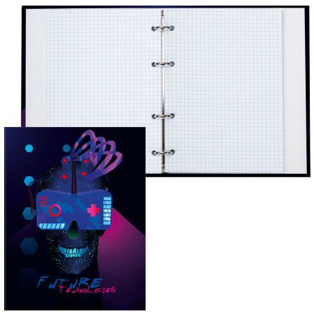 Тетрадь на кольцах А5 (165х215 мм), 120 листов, твердый картон, клетка, BRAUBERG, Cyber, 404083 - Тетради на кольцах и сменные блоки к ним