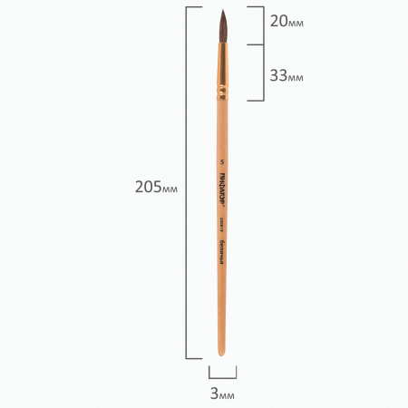 Кисть ПИФАГОР, БЕЛКА, круглая, № 5, деревянная лакированная ручка, с колпачком, 200819 - Кисти для рисования