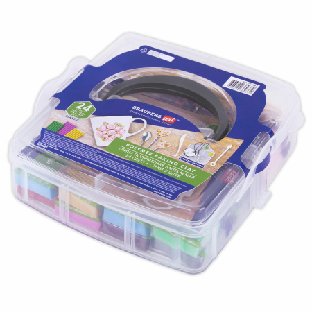 Глина полимерная запекаемая, НАБОР 24 цвета по 20 г, с аксессуарами в кейсе, BRAUBERG ART, 271163 - Глина полимерная