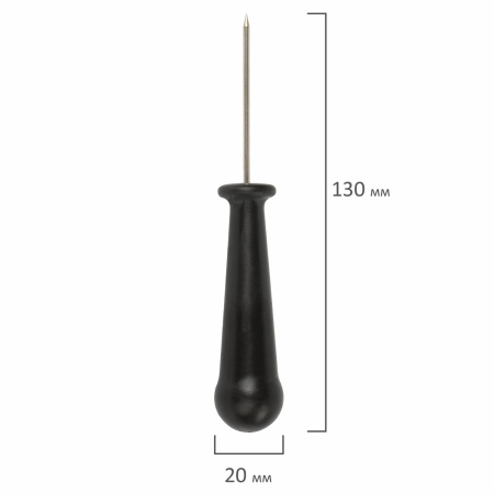 Шило канцелярское малое STAFF, общая длина 130 мм, диаметр иглы 2 мм, ручка черная, 237175 - Шило канцелярское