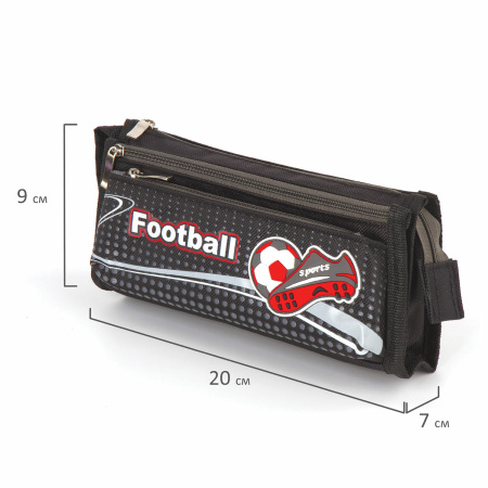 Пенал ЮНЛАНДИЯ для мальчиков, 3 отделения, мягкий, "Футбол", черный, 20х7х9 см, 228978 - Пеналы мягкие