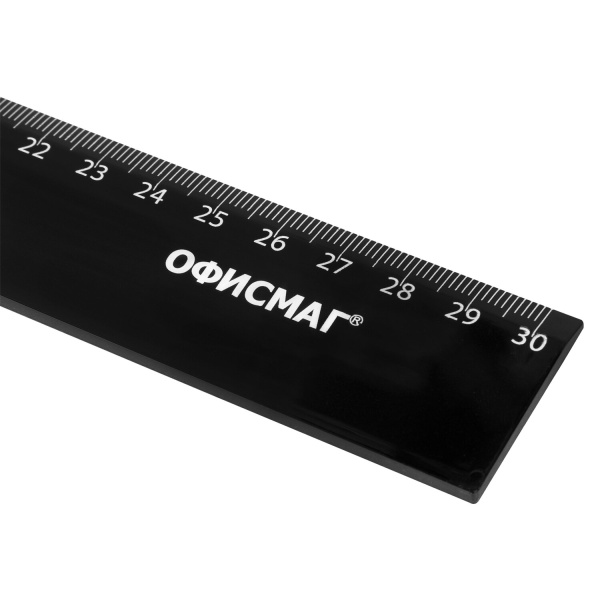 Линейка пластиковая 30 см ОФИСМАГ, непрозрачная, черная, 210778 - Линейки