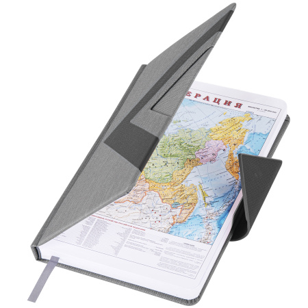 Ежедневник недатированный А5 138x213 мм BRAUBERG "Waves" под кожу, застежка 160 л., черный/серый, 111875 - Ежедневники с покрытием "под кожу и ткань"