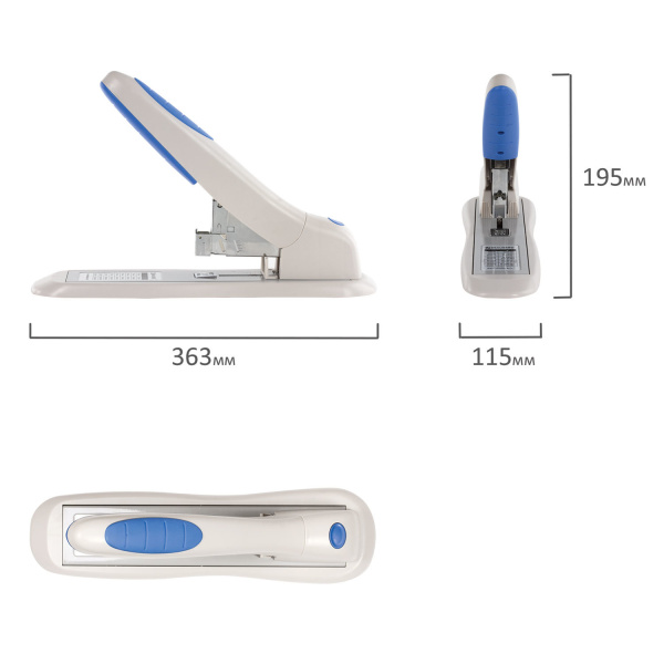 Степлер МОЩНЫЙ №24/6-23/15 BRAUBERG "Heavy duty PRO", до 100 листов, эргономичный, серо-синий, 227661 - Степлеры мощные