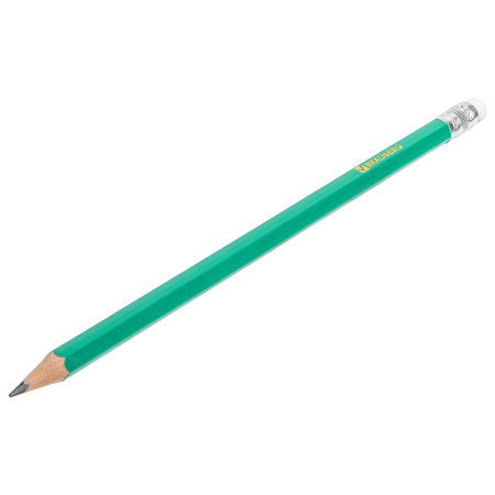 Карандаши чернографитные BRAUBERG НАБОР 12 шт., НВ, с резинкой, пластиковый зеленый корпус, 180678 - Карандаши чернографитные