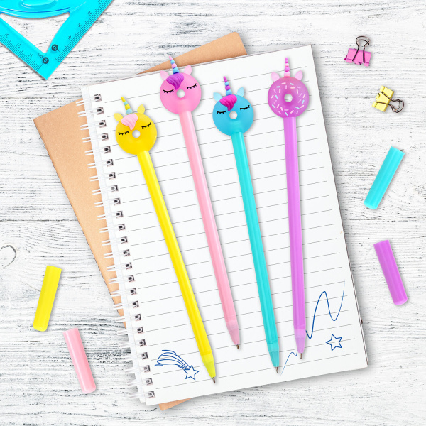 Ручка с топпером шариковая ЮНЛАНДИЯ "Единорог-пончик", корпус ассорти, СИНЯЯ, пишущий узел 0,7 мм, 1 шт, 143803