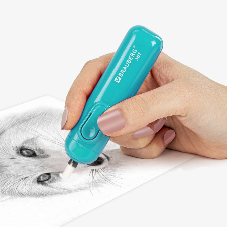 Ластик электрический BRAUBERG "JET", питание от 2 батареек ААА, 8 сменных ластиков, голубой, 229612 - Ластики электрические