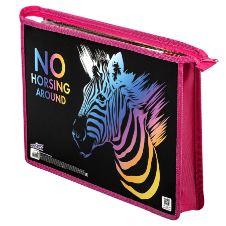 Папка для тетрадей ЮНЛАНДИЯ А4, 1 отделение, картон/пластик, конгрев, на молнии, "Neon Zebra", 271444 - Папки для тетрадей и уроков труда