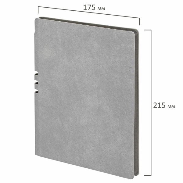 Тетрадь А5 (175х215 мм), BRAUBERG "NEBRASKA", 96 л., под кожу, клетка, серый, 113415 - Бизнес-блокноты и бизнес-тетради