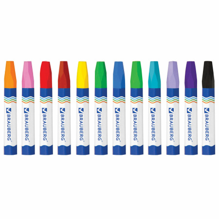 Восковые мелки утолщенные BRAUBERG, НАБОР 12 цветов, на масляной основе, яркие цвета, 222970 - Мелки