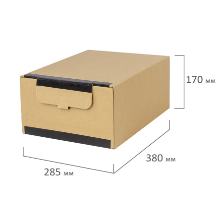 Короб архивный на липучке 380х285х170 мм, гофрокартон, до 1700 л., STAFF, 112161 - Короба архивные