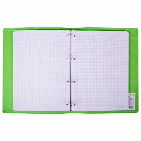 Тетрадь на кольцах БОЛЬШАЯ А4 (240х310 мм), 120 листов, под кожу, клетка, BRAUBERG "Joy", зелёный/светло-зелёный, 404508 - Тетради на кольцах и сменные блоки к ним