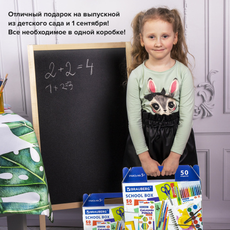 Набор школьных принадлежностей в подарочной коробке BRAUBERG "ШКОЛЬНЫЙ УНИВЕРСАЛЬНЫЙ", 50 предметов, 880123 - Наборы первоклассников