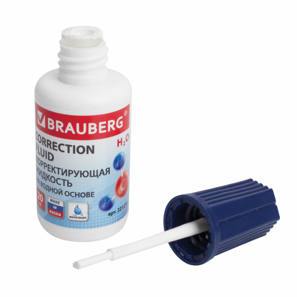 Корректирующая жидкость BRAUBERG на водной основе, 20 мл, с кисточкой, 221270 - Корректирующие жидкости