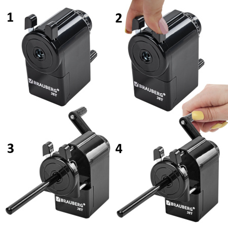 Точилка механическая BRAUBERG "JET", металлический механизм, корпус черный, 229566 - Точилки механические