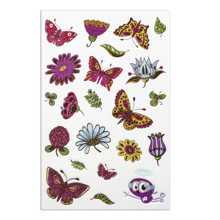 Наклейки гелевые "Летний луг", многоразовые, с тиснением фольгой, 10х15 см, ЮНЛАНДИЯ, 661814 - Наклейки