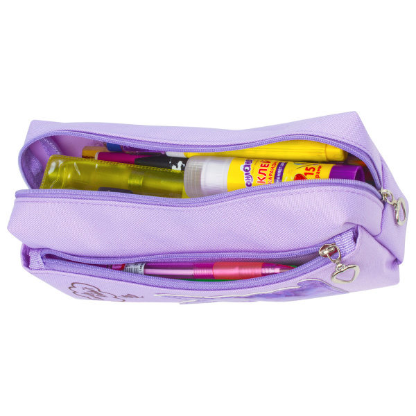 Пенал-косметичка ЮНЛАНДИЯ, 2 отделения, мягкий, "Зайка", фиолетовый, 20х7х9 см, 228989 - Пеналы мягкие