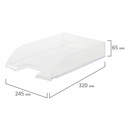 Лоток горизонтальный для бумаг BRAUBERG "Office style", 320х245х65 мм, прозрачный, 237288 - Лотки горизонтальные (поддоны)