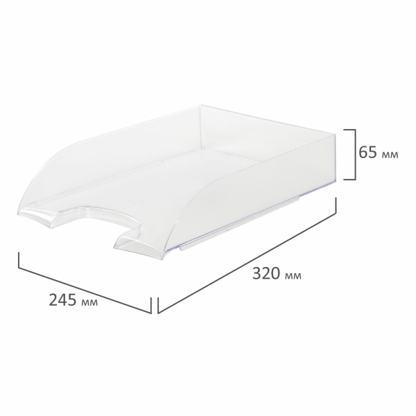 Лоток горизонтальный для бумаг BRAUBERG "Office style", 320х245х65 мм, прозрачный, 237288 - Лотки горизонтальные (поддоны)