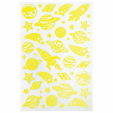 Наклейки флуоресцентные "Космос", светятся в темноте, 44 штуки, ассорти, 14х21 см, ЮНЛАНДИЯ, 662694 - Наклейки