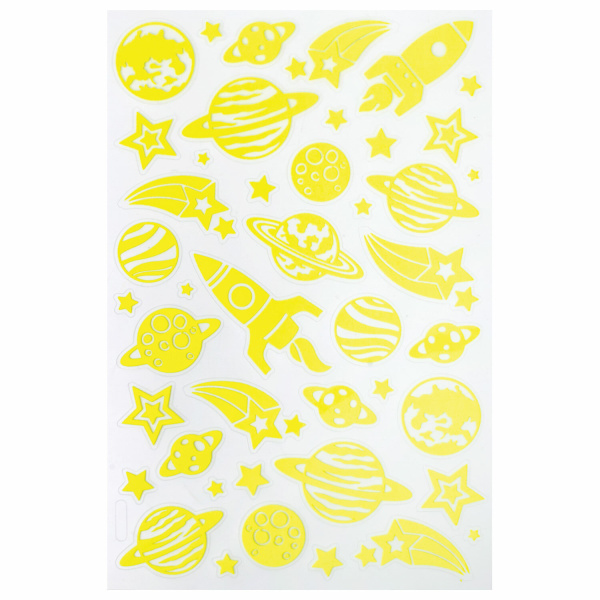 Наклейки флуоресцентные "Космос", светятся в темноте, 44 штуки, ассорти, 14х21 см, ЮНЛАНДИЯ, 662694 - Наклейки