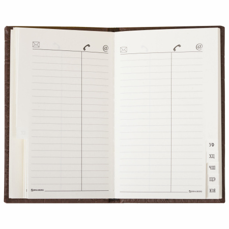 Телефонная книжка МАЛЫЙ ФОРМАТ (80х130 мм) А7, BRAUBERG "Cayman", под крокодиловую кожу, 56 л., вырубной алфавит, коричневая, 125135 - Телефонные алфавитные книжки