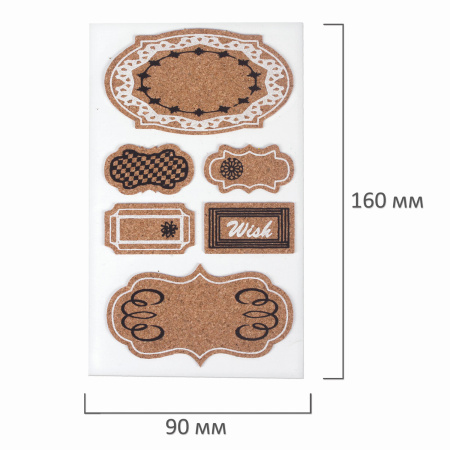 Наклейки пробковые для скрапбукинга и декора ТАБЛИЧКИ, 6 штук, с рисунком, ОСТРОВ СОКРОВИЩ, 662279 - Наклейки для творчества