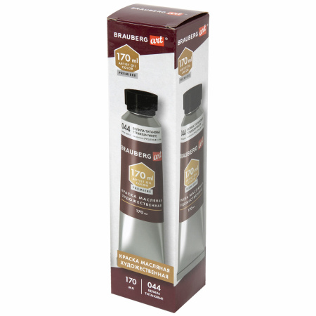 Краска масляная художественная BRAUBERG ART PREMIERE 170 мл, проф. серия, БЕЛИЛА ТИТАНОВЫЕ, 191394 - Масляные краски художественные поштучно