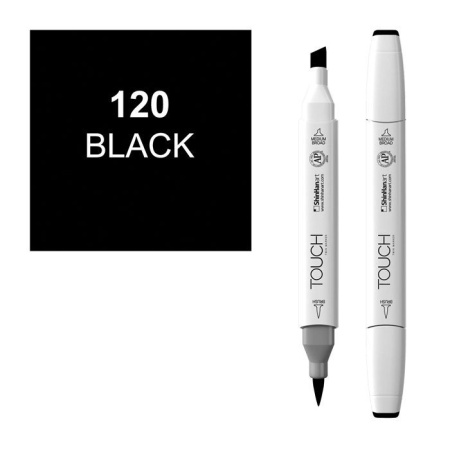 Маркер двухсторонний спиртовой  TOUCH TWIN BRUSH 120 Черный