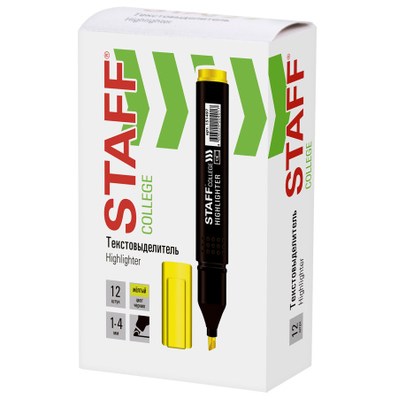 Текстовыделитель STAFF College "STICK HL-497", ЖЕЛТЫЙ, 1-4 мм, 151497 - Текстовыделители