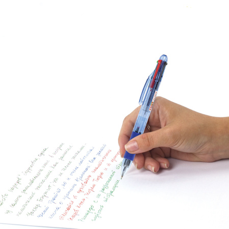 Ручка шариковая автоматическая с грипом STAFF "College 4 ЦВЕТА BP-15", линия письма 0,35 мм, 143748 - Ручки шариковые автоматические