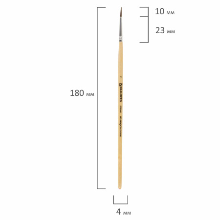 Кисть BRAUBERG, пони, круглая, №1, 200840 - Кисти для рисования