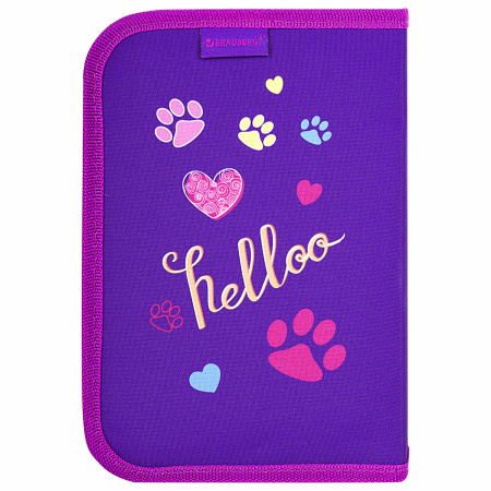 Пенал BRAUBERG, 1 отделение, 1 откидная планка, полиэстер, 21х14 см, "Playing kitty", 271521 - Пеналы каркасные