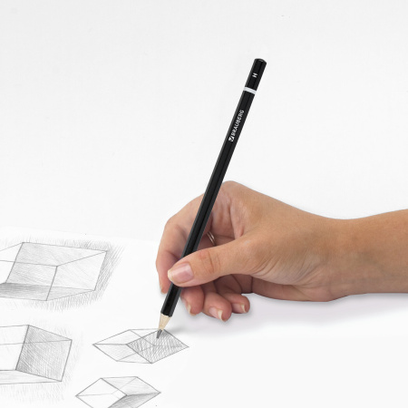 Карандаш чернографитный BRAUBERG, 1 шт., "Touch line", Н, корпус черный, заточенный, 180625 - Карандаши чернографитные