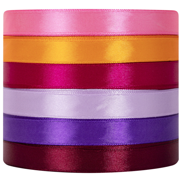 Лента атласная ширина 12 мм, набор №2 6 цветов по 23 м, BRAUBERG, 591500 - Ленты для декора, рукоделия и упаковки подарков