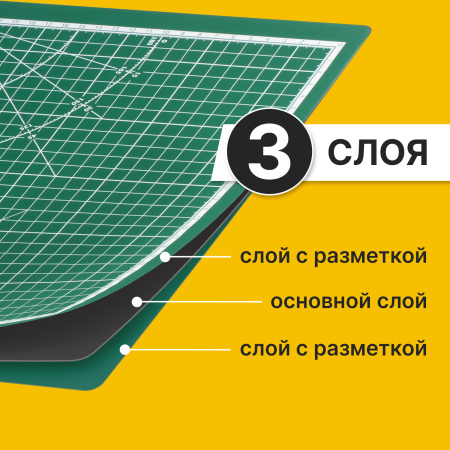 Коврик (мат) для резки BRAUBERG 3-слойный, А3 (450х300 мм), двусторонний, толщина 3 мм, зеленый, 236904 - Коврики настольные для резки