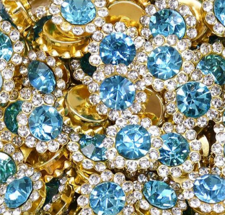 Металлическое украшение в цвете золото с голубым камнем, диаметр 9 мм в наборе 10 шт