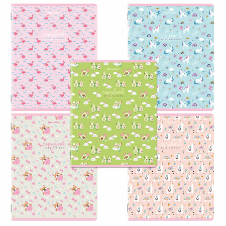 Тетради КОМПЛЕКТ 5 шт., А5, 48 л., BRAUBERG скоба, клетка, матовая ламинация, лак, "Friends", 404395 - Тетради 40-48 листов