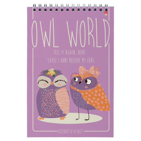 Блокнот А5, 40 л., гребень, ламинированный картон, клетка, Альт, "Совы", (3 вида), 3-40-024 - Блокноты